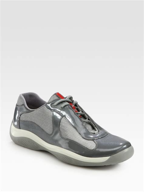 prada americas cup grey patent leather men'